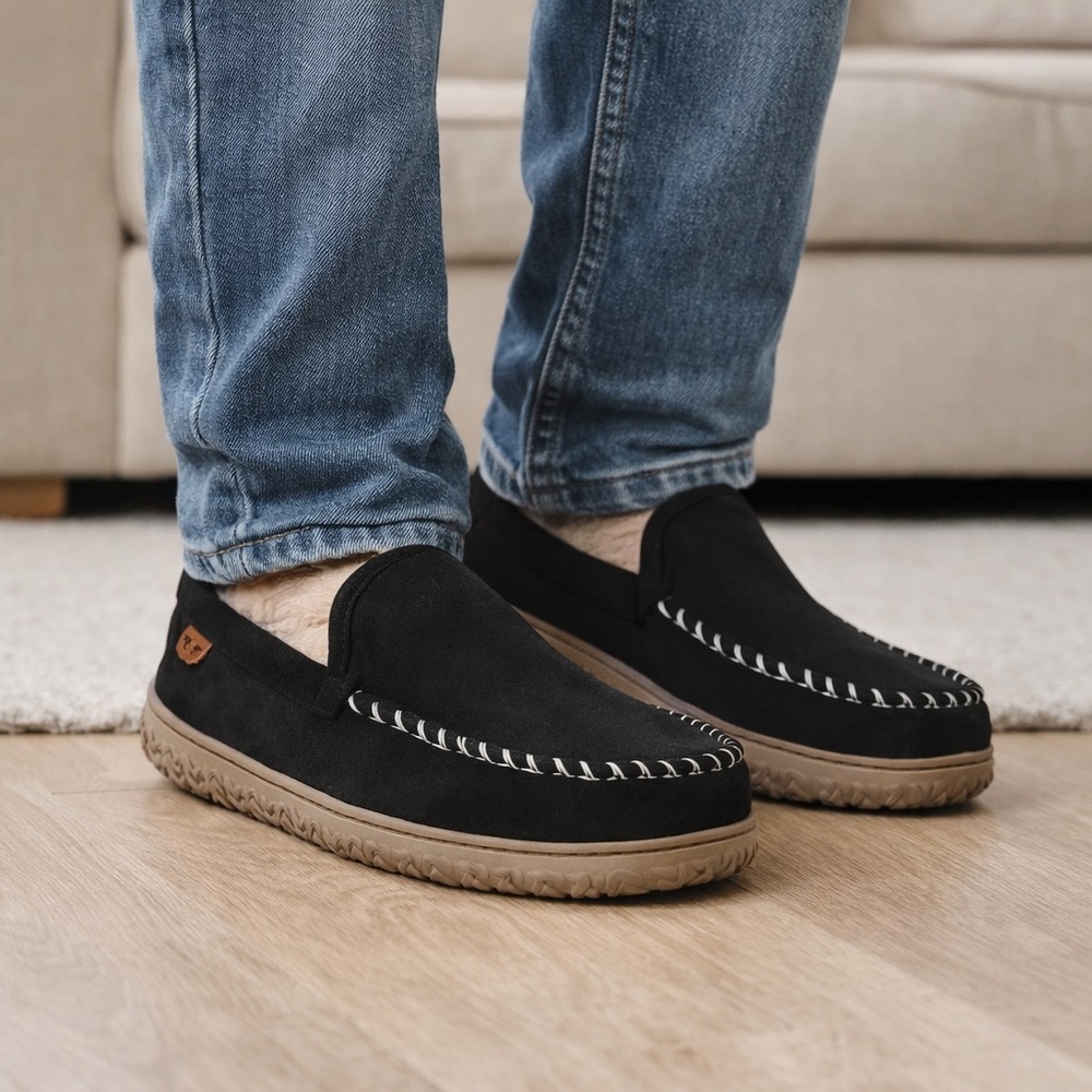 Dockers Black Loafers with Suede Finish and Tan Sole 03-0098